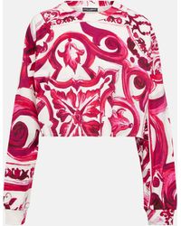 Dolce & Gabbana - Majolica Cropped Cotton Jersey Sweatshirt - Lyst