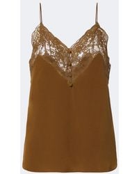 Saint Laurent - Lace-Trimmed Silk Crepe De Chine Camisole - Lyst