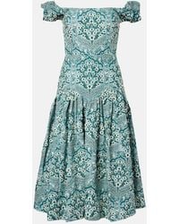 Agua Bendita - Siembra Embroidered Cotton Midi Dress - Lyst