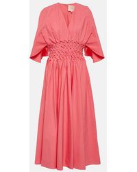 ROKSANDA - Esti Gathered Pleated Cotton-Poplin Midi Dress - Lyst