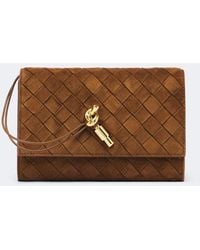 Bottega Veneta - Andiamo Intrecciato Suede Pouch With Strap - Lyst