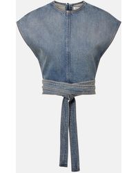 Alaïa - Belted Denim Crop Top - Lyst