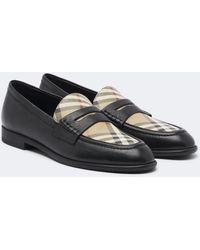 Burberry - Check Leather Penny Loafers - Lyst