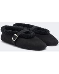 Alaïa - Shearling-Trimmed Suede Mary Jane Flats - Lyst