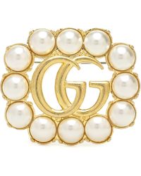 Gucci GG Pearl-embellished Brooch - Metallic