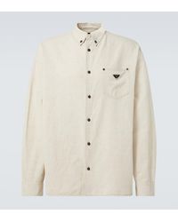 Prada - Triangle-Logo Regular-Fit Cotton And Linen-Blend Chambray Shirt - Lyst