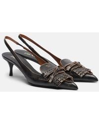 Prada - Bow-Detail Fringed Leather Slingback Pumps - Lyst