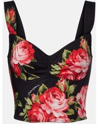 Dolce & Gabbana - Floral Cotton-Blend Bustier Top - Lyst