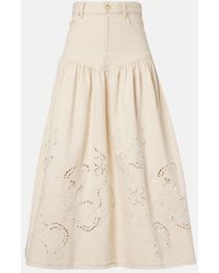 Ganni - Broderie Anglaise Gathered Denim Skirt - Lyst