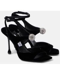 Jimmy Choo - Orb 95 Embellished Velvet Sandals - Lyst