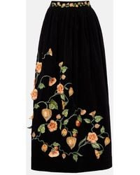Agua Bendita - Tangelo Embroidered Cotton-Blend Maxi Skirt - Lyst