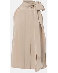 Max Mara - Pleated Tie-Neck Silk Crepe De Chine Top - Lyst