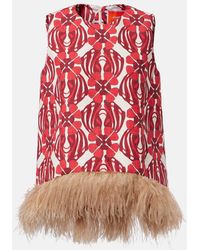 La DoubleJ - La Scala Feather-Trimmed Cotton Top - Lyst