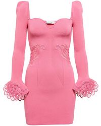 Self-Portrait - Lace-trimmed Rib-knit Minidress - Lyst
