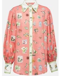 ALÉMAIS - Puff-Sleeve Printed Linen Shirt - Lyst