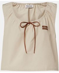 Miu Miu - Leather-Trimmed Cotton-Blend Crop Top - Lyst