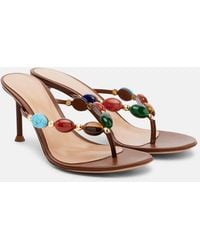 Gianvito Rossi - Embellished Leather Thong Sandals - Lyst