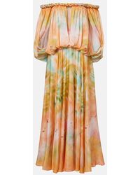 Zimmermann - Luna Off-Shoulder Printed Silk Chiffon Gown - Lyst