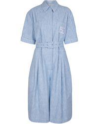 Fendi Belted Cotton Chambray Jumpsuit - Blue