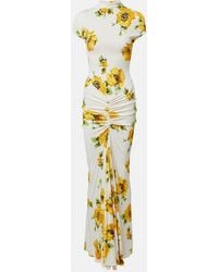 Alaïa - Floral Ruched Jersey Maxi Dress - Lyst