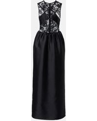Self-Portrait - Robe Longue En Taffetas Et Dentelle A Fleurs - Lyst