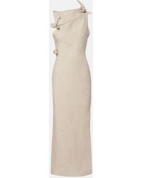 Coperni - Floral-Applique Asymmetric Linen Maxi Dress - Lyst