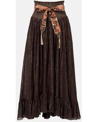 Zimmermann - Aster Shirred Cotton And Silk Lame Midi Skirt - Lyst