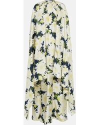 Oscar de la Renta - Floral Silk Cape Gown - Lyst