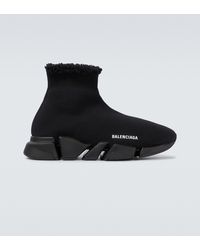 Balenciaga Speed 2.0 Sneakers In Recycled Knit And Fake Fur - Schwarz