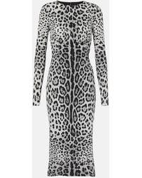 Dolce & Gabbana - Leopard-Print Silk-Blend Midi Dress - Lyst