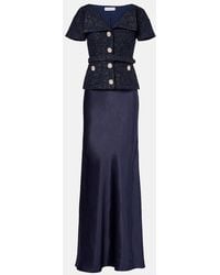 Self-Portrait - Robe Longue En Boucle Et Satin A Ornements - Lyst