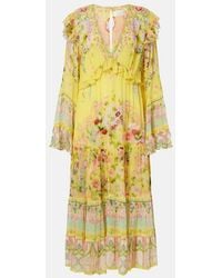 CAMILLA - Printed Ruffled Silk Chiffon Midi Dress - Lyst
