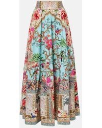 CAMILLA - Embellished Floral Cotton Poplin Maxi Skirt - Lyst