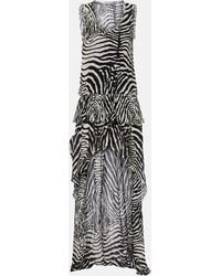 Blumarine - Zebra-Print Asymmetric Chiffon Minidress - Lyst