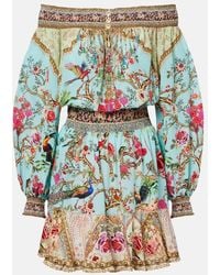 CAMILLA - Embellished Off-Shoulder Silk Crepe Minidress - Lyst