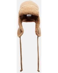 Miu Miu - Logo Shearling-Trimmed Wool And Cashmere Hat - Lyst