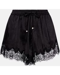 Self-Portrait - Lace-Trimmed Satin Shorts - Lyst