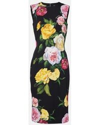 Dolce & Gabbana - Elegant Floral Silk Dress Knee-Length - Lyst