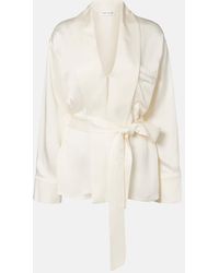 Victoria Beckham - Belted Satin Wrap Top - Lyst