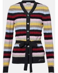 Ganni - Striped Cardigan With Belt - Lyst