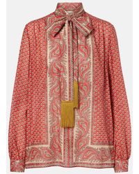 Valentino - Printed Tie-Neck Cotton Blouse - Lyst