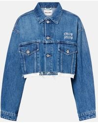 Miu Miu - Cropped Logo Denim Jacket - Lyst