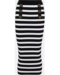Balmain - Embellished Striped Knit Midi Skirt - Lyst