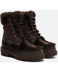 Brunello Cucinelli - Monili Shearling-Trimmed Suede Lace-Up Boots - Lyst
