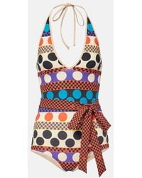 Valentino - Lycra One-Piece Swimsuit With Opticool Riga Pois Print - Lyst
