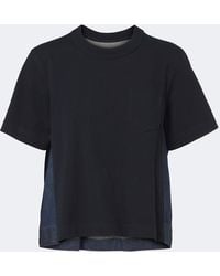 Sacai - Cotton Jersey And Denim T-Shirt - Lyst