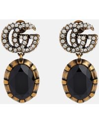 Gucci - Double G Earrings With Black Crystals - Lyst
