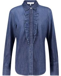 FRAME Ruffle Tux Denim Shirt in Blue - Lyst