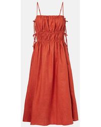 Asceno - Eze Ruched Linen Midi Dress - Lyst