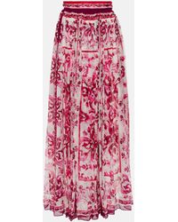 Dolce & Gabbana - Long Majolica-Print Chiffon Skirt - Lyst